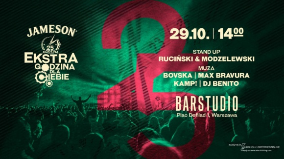 KAMP! Bovska w ramach akcji „Jameson 25-ta godzina! Muzyka, LIFESTYLE - Już 29 października, z okazji przesunięcia czasu, wyjątkowa impreza, dzięki której warszawiacy przekonają się, że doba może mieć 25 godzin!
